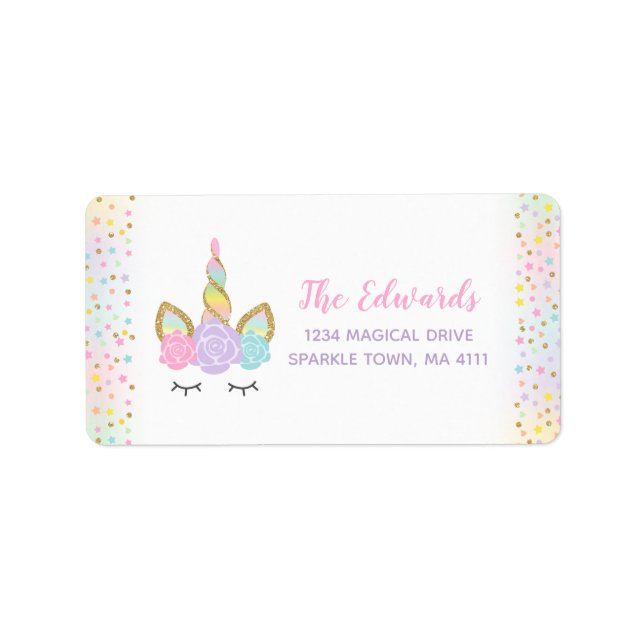 Magical Unicorn Address Labels Unicorn Party Adressaufkleber (Vorne)