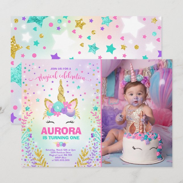 Magical Unicorn Birthday Einladung Unicorn Party (Vorne/Hinten)