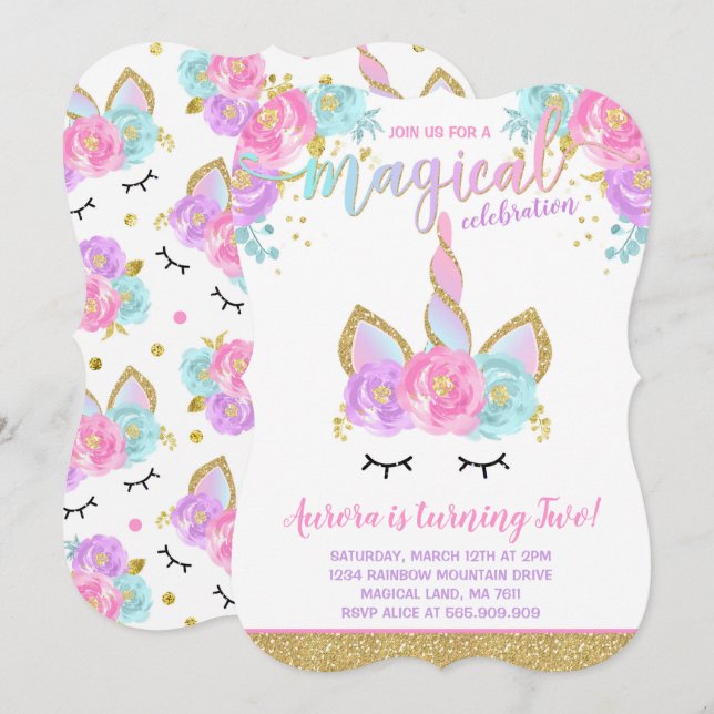 Magical Unicorn Birthday Einladung Unicorn Party (Vorne/Hinten)
