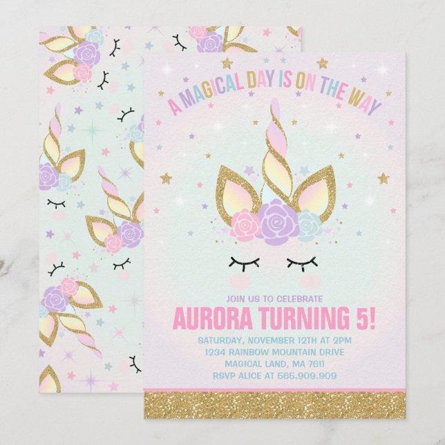 Magical Unicorn Birthday Einladung Unicorn Party (Vorne/Hinten)
