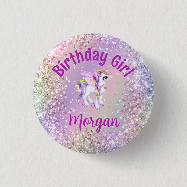 Magical Unicorn Birthday Girl Button (Vorderseite)
