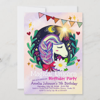Magical Unicorn Birthday Party Invitation Einladung