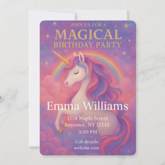 Magical Unicorn Birthday | Rosa, Gold, Fantasie Einladung