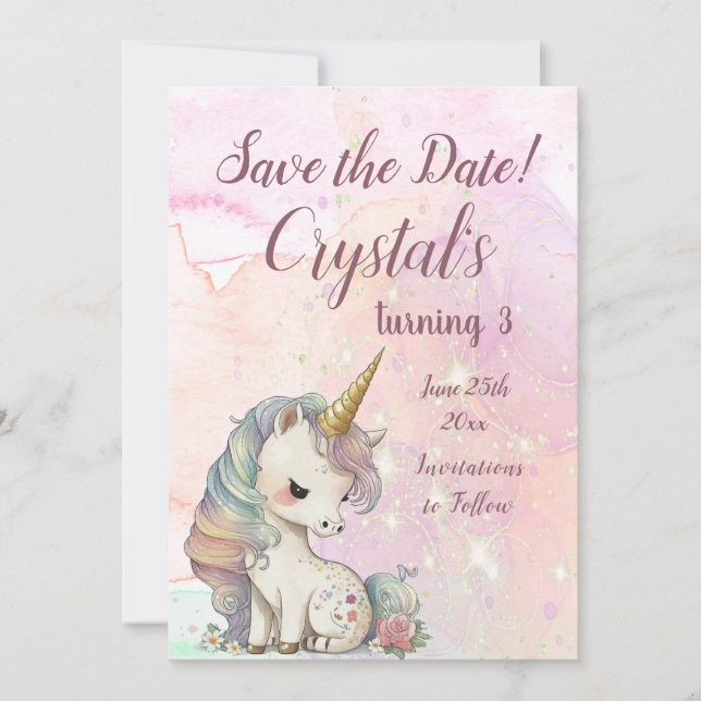 Magical Unicorn Birthday Save The Date (Vorderseite)