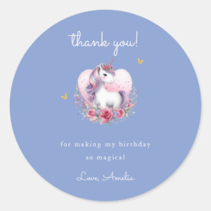Magical Unicorn Blue Birthday Gefallen Runder Aufkleber