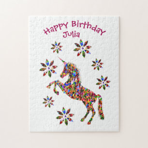 Magical Unicorn Blume Happy Birthday Personalize Puzzle