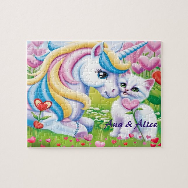 Magical Unicorn & Cute Kitten Love Art  Puzzle (Horizontal)