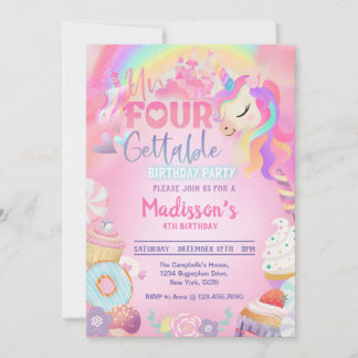 Magical Unicorn Donut Sweet 4. Geburtstag Einladung