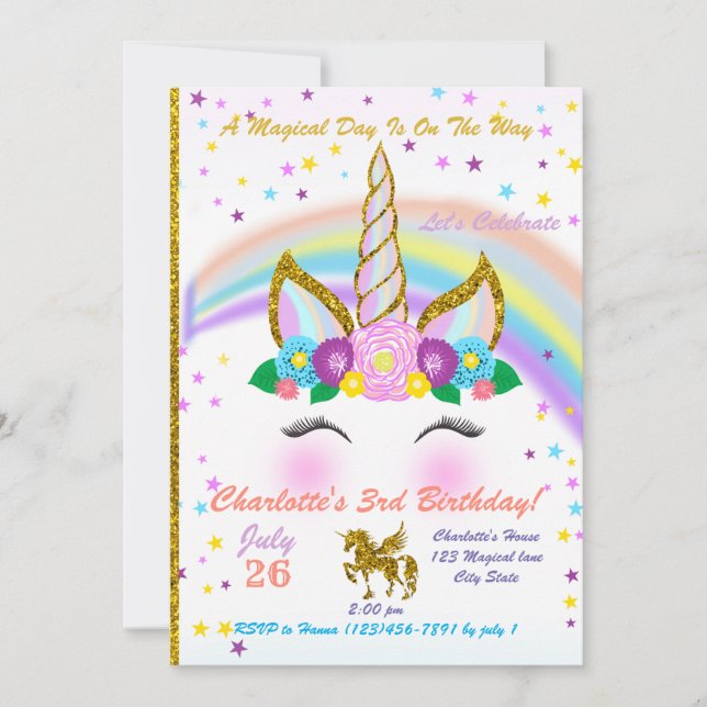 Magical Unicorn Einladung zum Geburtstag (Vorderseite)