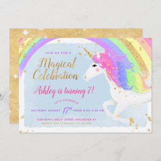 Magical Unicorn Einladung zum Geburtstag | Gold Ra
