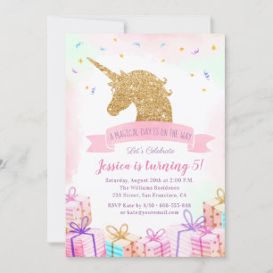 Magical Unicorn Einladung zum Geburtstag   Rosa Go