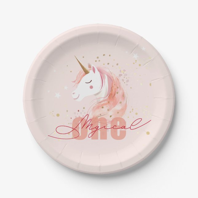 Magical Unicorn First Birthday Pappteller (Vorderseite)