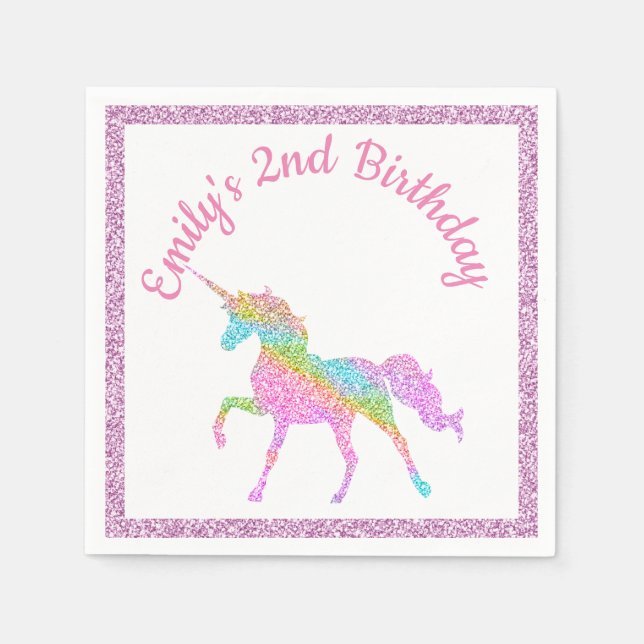 Magical Unicorn Geburtstag Personalisiert Serviette (Vorderseite)
