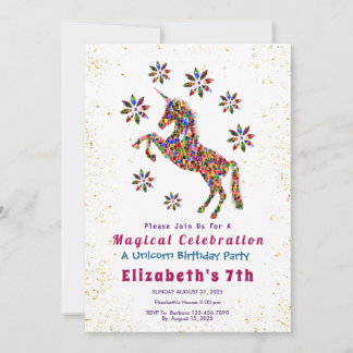 Magical Unicorn Geburtstagsparty Glitzer Personali Einladung