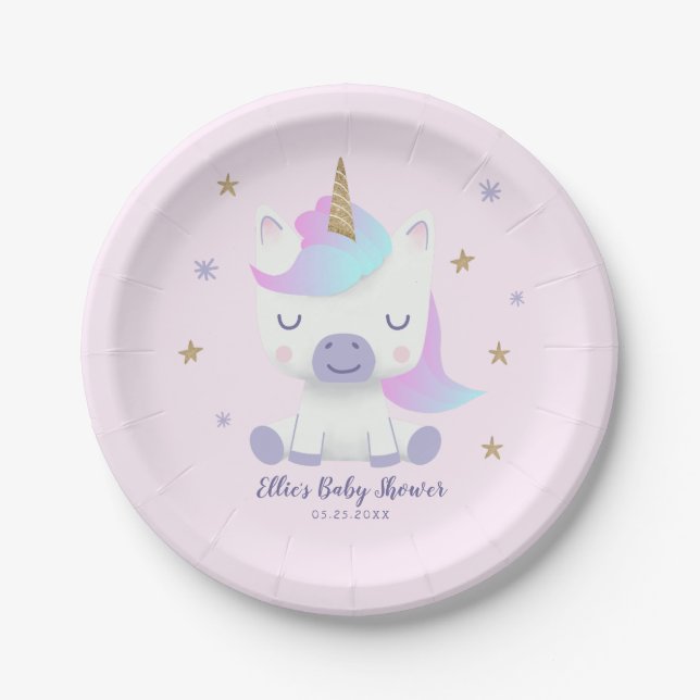 Magical Unicorn Girls Babydusche Pappteller (Vorderseite)