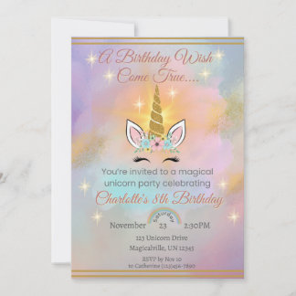 Magical Unicorn Girl's Birthday Einladung