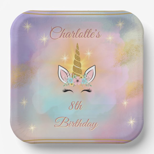 Magical Unicorn Girl's Birthday Pappteller (Vorderseite)