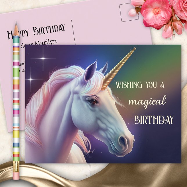 Magical Unicorn Girly Birthday Postkarte (Von Creator hochgeladen)