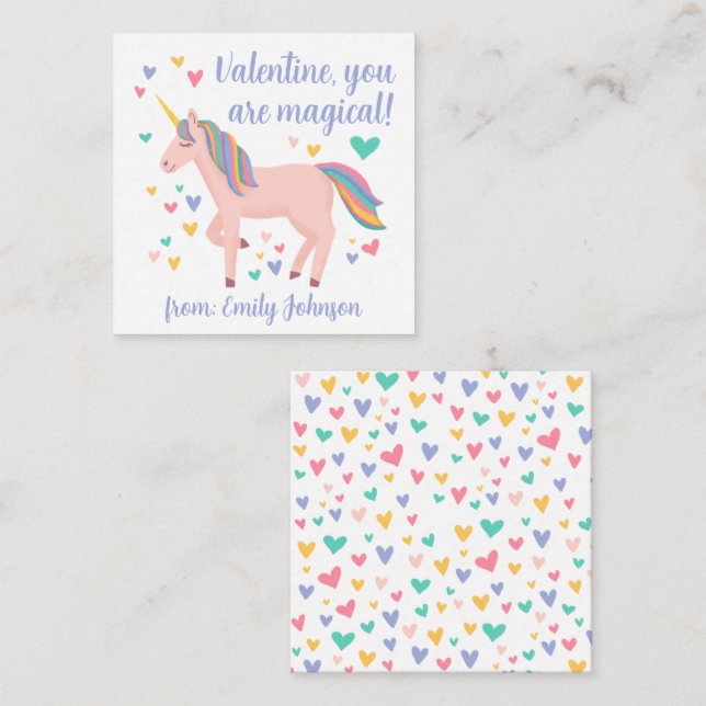 Magical Unicorn Kids Classroom Valentine Card Mitteilungskarte (Vorne/Hinten)