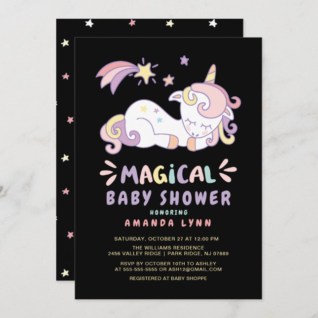 Magical Unicorn Kinderdusche Einladung (Vorne/Hinten)