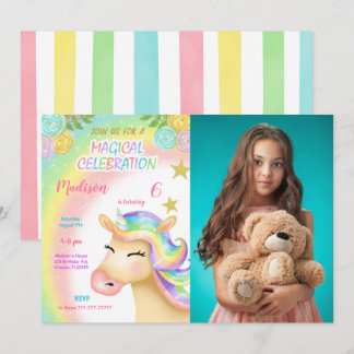 Magical Unicorn Kindergeburtstag Foto Einladung