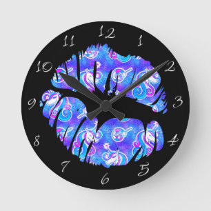 Magical UNICORN LIPS Iridescent Purple Metallic Runde Wanduhr