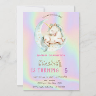 Magical Unicorn Moon Holographic Einladung