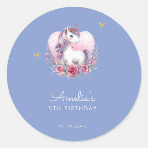 Magical Unicorn Niedlich Blue Birthday Gefallen Runder Aufkleber