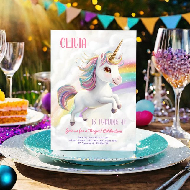 Magical Unicorn Party Rainbow Girl Pastel Geburtst Einladung (Von Creator hochgeladen)