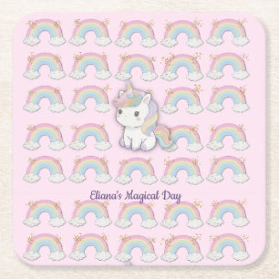Magical Unicorn Pastel Rainbow Party Rechteckiger Pappuntersetzer