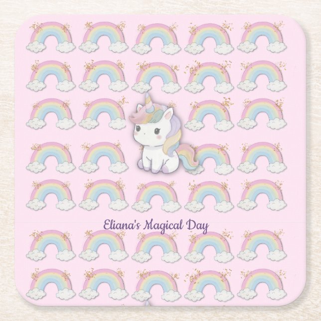 Magical Unicorn Pastel Rainbow Party Rechteckiger Pappuntersetzer (Vorderseite)
