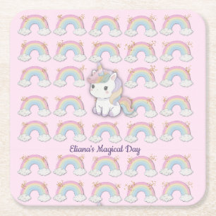 Magical Unicorn Pastel Rainbow Party Rechteckiger Pappuntersetzer