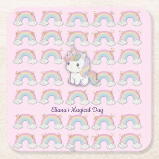 Magical Unicorn Pastel Rainbow Party Rechteckiger Pappuntersetzer