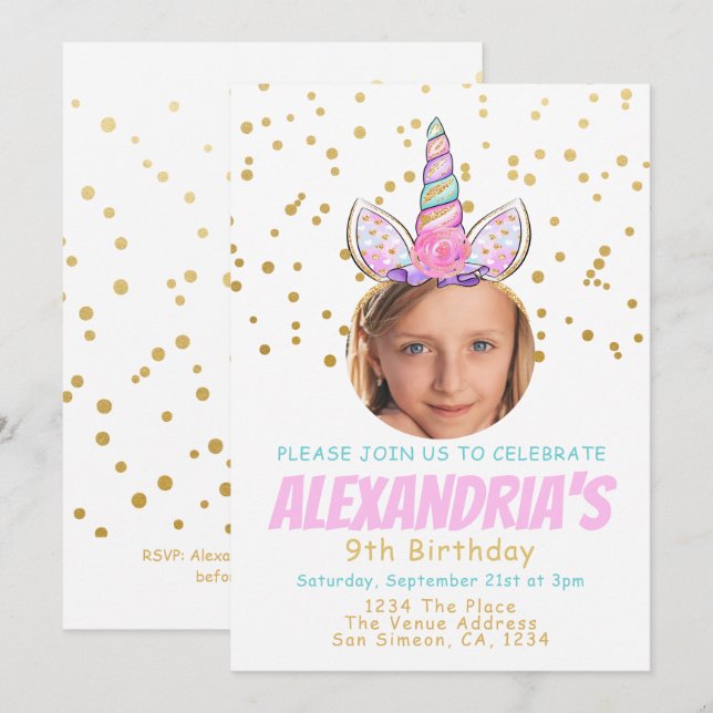 Magical Unicorn Personalisiert Fun Birthday Party Einladung (Vorne/Hinten)