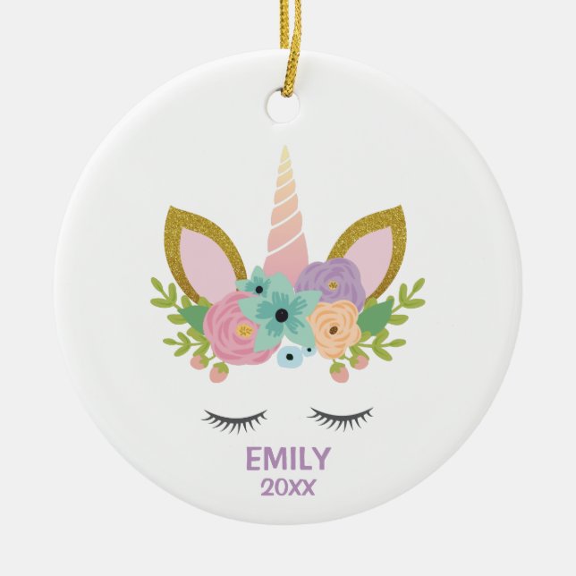 Magical Unicorn Personalisierter Name Glitzer mädc Keramik Ornament (Vorne)