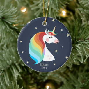 Magical Unicorn Personalized Rainbow Christmas Keramik Ornament
