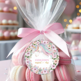 Magical Unicorn Pink Blume 1. Geburtstag Runder Aufkleber