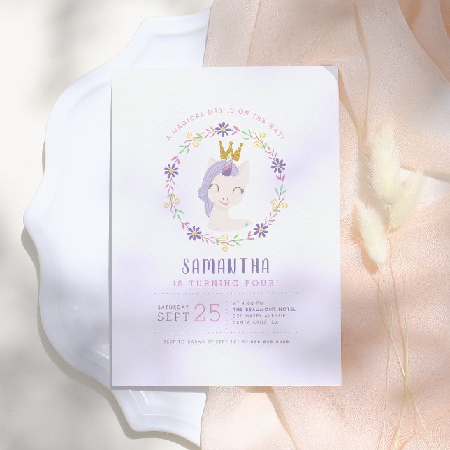 Magical Unicorn Princess | Rosa und Gold zum Gebur Einladung (Von Creator hochgeladen)