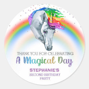Magical Unicorn Rainbow Birthday Gevor Runder Aufkleber