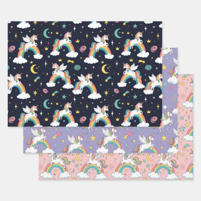 Magical Unicorn Rainbow Birthday Gift Wrap Set Geschenkpapier Set (Set)