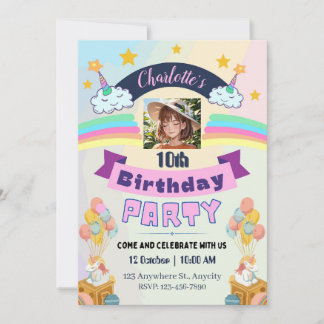 Magical Unicorn Rainbow Birthday Party Einladung