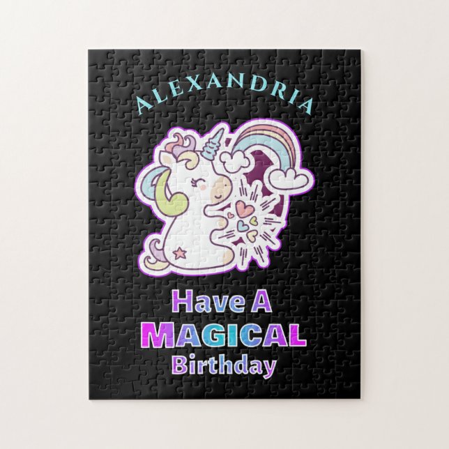 Magical Unicorn Rainbow Birthday Personalize Puzzle (Vertikal)