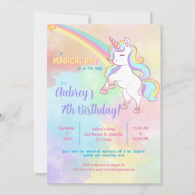 Magical Unicorn Rainbow Einladung (Vorderseite)