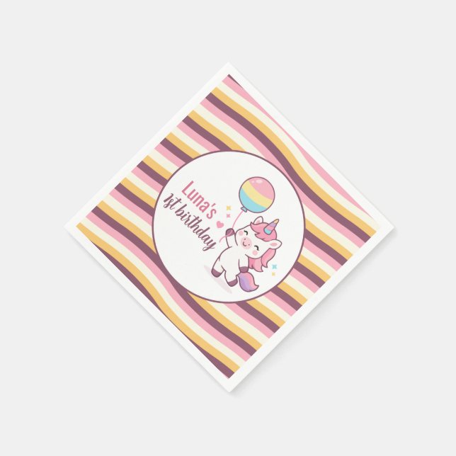 Magical Unicorn & Rainbow Girl 1st Birthday party  Serviette (Ecke)