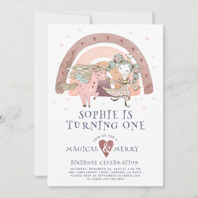 Magical Unicorn Rainbow Girl Einladung (Vorderseite)