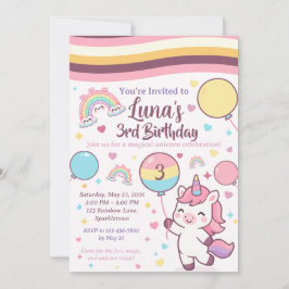 Magical Unicorn & Rainbow Girl Third Birthday  Einladung