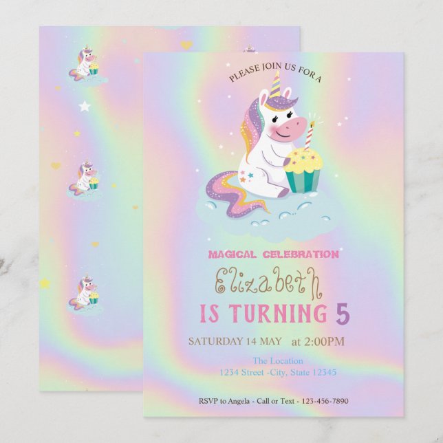 Magical Unicorn Rainbow Holographic Birthday Einladung (Vorne/Hinten)