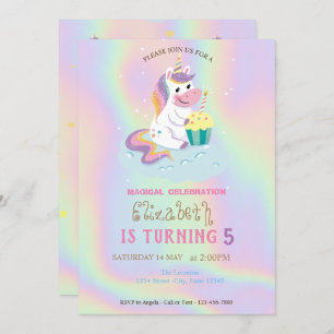 Magical Unicorn Rainbow Holographic Birthday Einladung