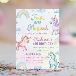 Magical Unicorn Rainbow Pastel Birthday Einladung