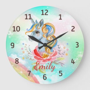 Magical Unicorn Rainbow Personalized Wall Clock Große Wanduhr